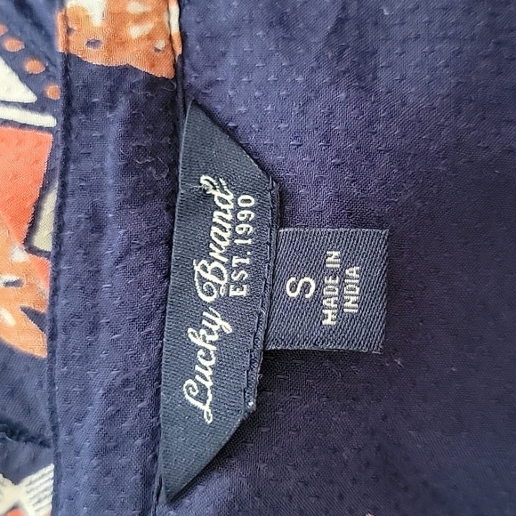 Lucky Brand Boho Tunic Small Blue Printed Boho V Neck - Picture 2 of 6